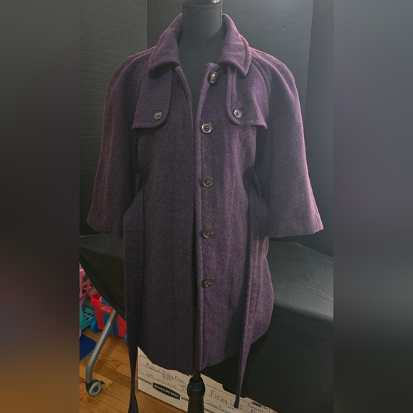 GAP Women's Purple Wool Blend Pea Coat Size XL Jacket Belted 3/4 Sleeve - Picture 5 of 12